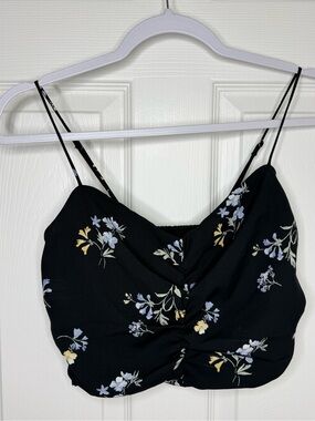 Abercrombie & Fitch Black Floral Ruched Cami Crop Top